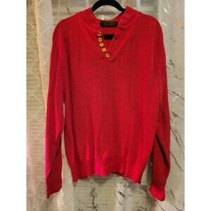 Vtg Eddie Bauer Grandpa Sweater L Red Henley Fishermen Outdoor Cozy Chunky Men